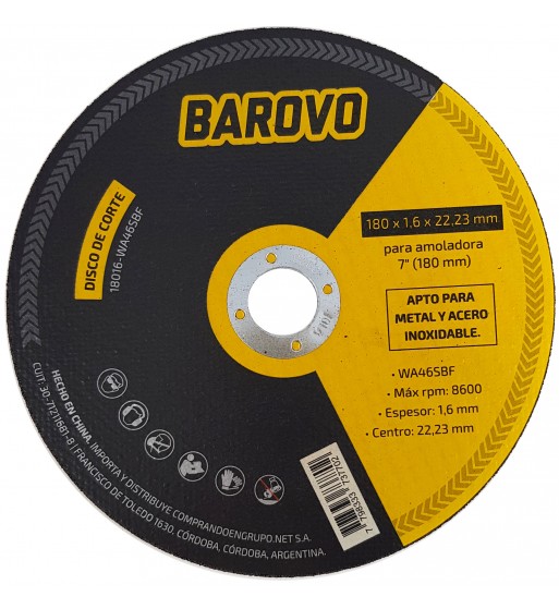 Disco de corte para amoladora 7" espesor 1,6mm Barovo