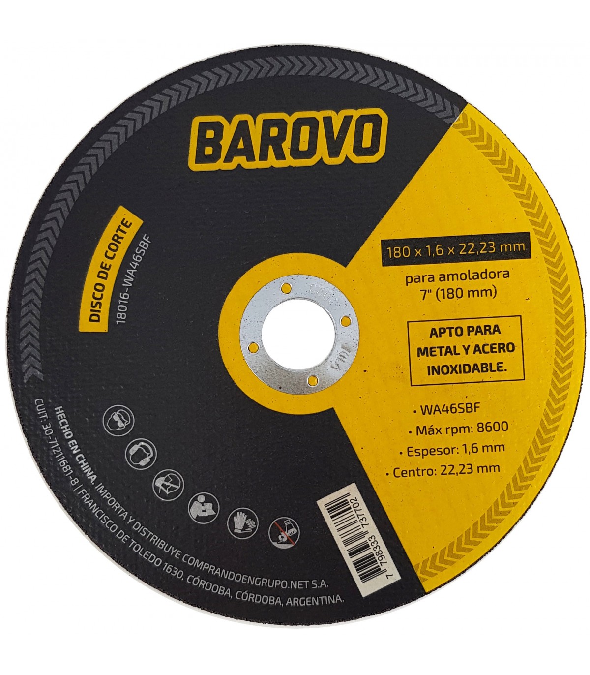 Disco de corte para amoladora 7" espesor Barovo