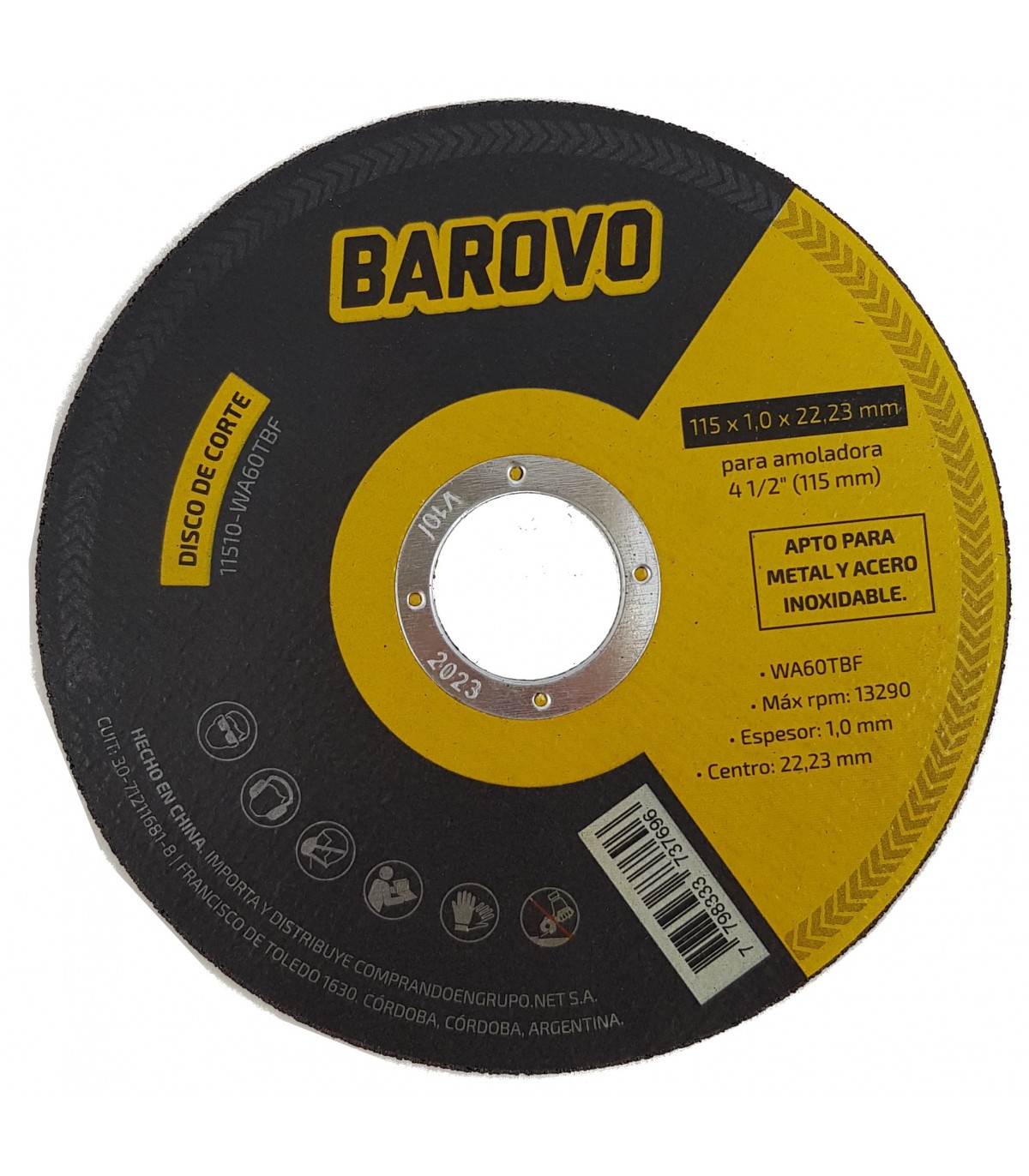 Disco de corte para Amoladora 4 1/2 espesor 1mm Barovo
