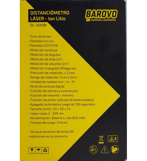 Medidor De Distancia Laser Profesional Barovo 50Mtrs DL-50ION